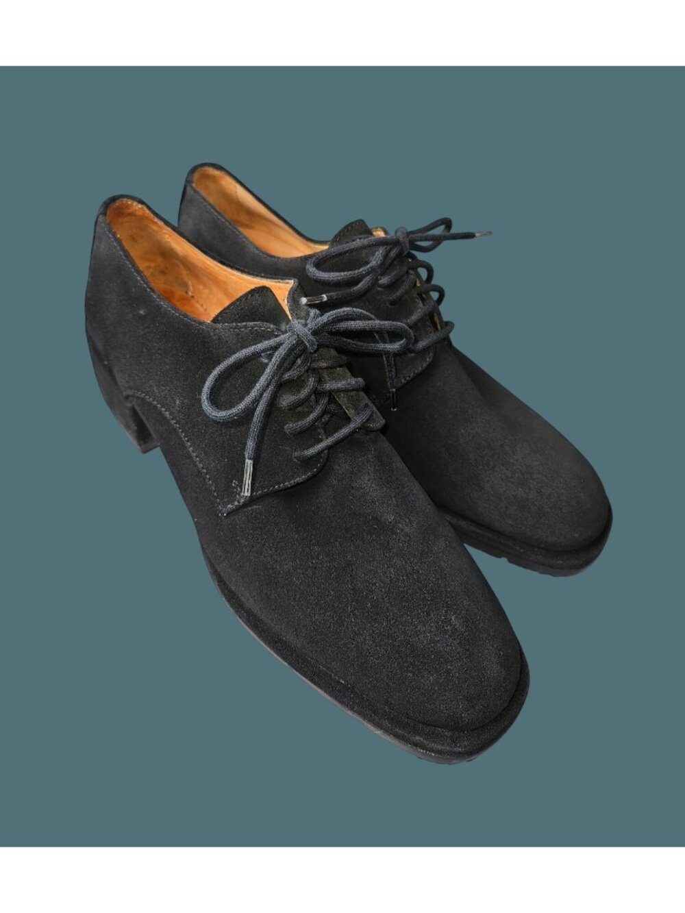 Cole Haan Black Suede Oxford Chunky Heel Rugged Sole Shoe Women Size 7.5 AA